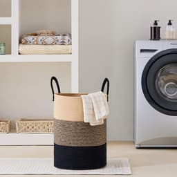 Geweven wasmand - Wasmand - 45L hoog geweven touwmand - Multifunctionele wasmand/opbergmand voor woonkamer, slaapkamer, badkamer, dekens, speelgoed, kleding — thumbnail 5