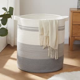 Wasmand met handgrepen, decoratieve mand voor woonkamer, geweven opbergmand voor speelgoedbin, kussens, dekens, kleding (kleurverloop grijs, 45 x 50 cm) — thumbnail 1
