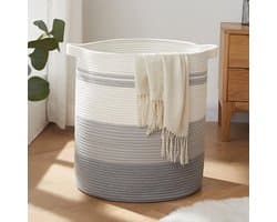Wasmand met handgrepen, decoratieve mand voor woonkamer, geweven opbergmand voor speelgoedbin, kussens, dekens, kleding (kleurverloop grijs, 45 x 50 cm)