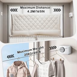 Uittrekbare waslijn voor binnen, waslijn voor buiten, anti-doorhang waslijn, waslijn van roestvrij staal, kan worden geïnstalleerd op het balkon, in de badkamer, in de wasruimte — thumbnail 2