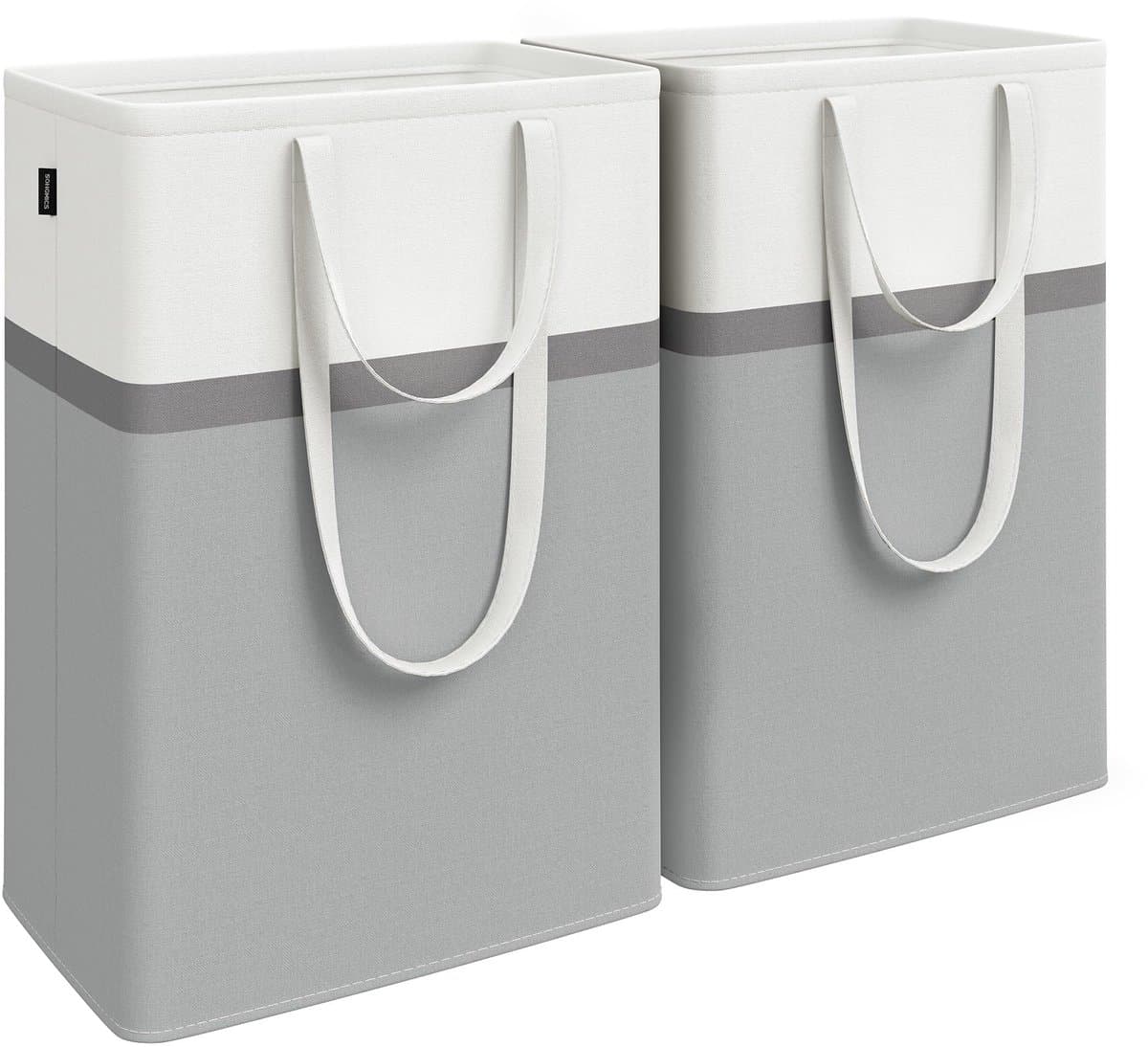 SONGMICS 75L wasmandset van 2, opvouwbare wasmand met lange handgrepen, gemakkelijk mee te nemen en schoon te maken, voor slaapkamer en badkamer, duifgrijs LCB208G02 — afbeelding 1