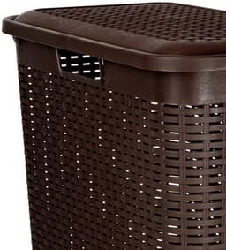 Plasticforte Smalle Wasmand met deksel Rotan - donkerbruin - gevlochten kunststof - 48 liter - 27 x 46 x 60 cm — thumbnail 2
