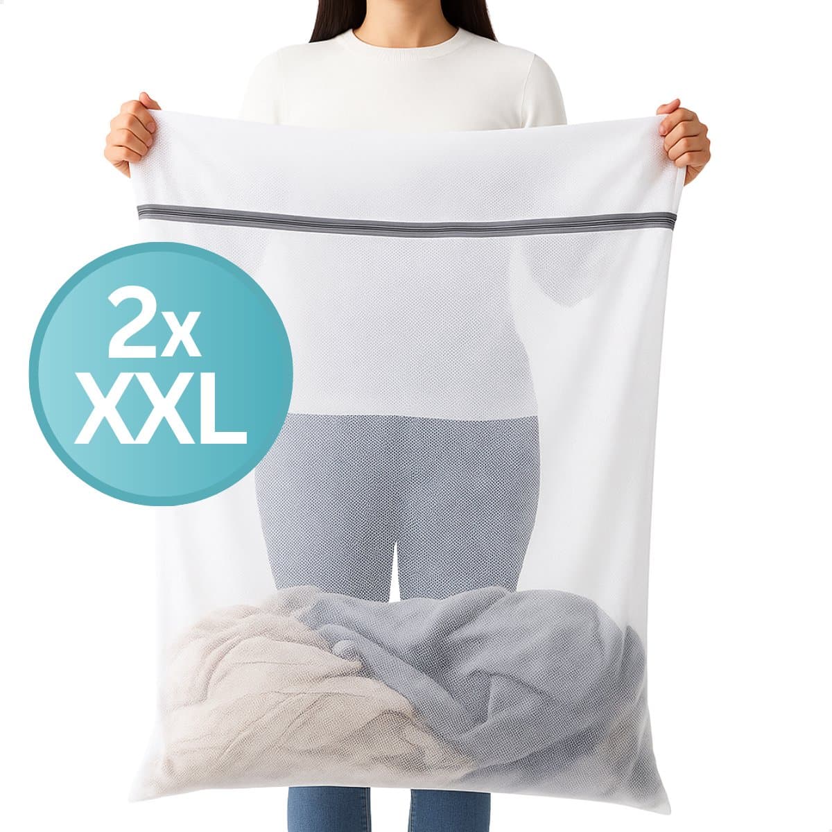 RENALUX Waszak Groot - Wasnet Groot - Set van 2 Stuks - 90cm x 110cm - Waszak Wasmachine - Wit — afbeelding 1