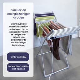 Eleganca Elektrisch Droogrek – Verwarmd Wasrek – Elektrisch - 147x54x94 cm – 220V – 230W – IPX1 – Wit/Zilver — thumbnail 2