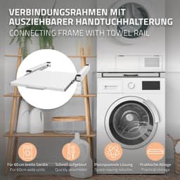 Tussenstuk voor wasmachine en droger – Universeel tussenbouwframe met uittrekbare plank 60x60 cm in wit ML design — thumbnail 4