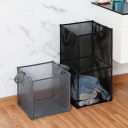 Wasmand - Mesh Wasmand - Waszakken - Draagbare Opvouwbare Mand - Wasmand Zwart - Dubbellaags Gaas Handvatten - Perfect voor Wasgoed - Kinderkamer - Studentenhuis - Reis - Feestdecoratie - Kerst （33x33x66cm） — thumbnail 3