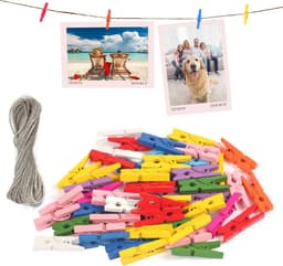 Houten Kledingknijpers - Mini Clips Touw - Foto's Ophangen - Natuurlijk Materiaal - 120 Stuks - Gekleurd — thumbnail 1