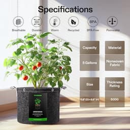 Kweekzakken 5-pack 20L - Dikke vliesstof met handgrepen voor aardappelen, tomaten en aardbeien — thumbnail 5