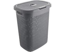 Faux Rotan 50 Liter Wasmand met Deksel - Houtskoolgrijs
