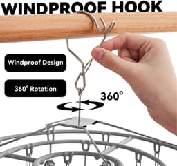 Droogmolen - Rvs Droogcarrousel Met 24 Knijpers - Waterdicht, Roestbestendig - Rvs - Droogrek Van Roestvrij Staal - Winddichte Draaibare Haak - Winddichte Ronde Haak - Ondergoedhanger — thumbnail 3