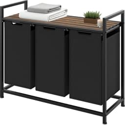 tectake® Wassorteerder - Wasmand met 3 vakken en deksel - Industriële stijl - Uittrekbare vakken - In hoogte verstelbare kunststof voetjes - Wasbox - Waskorf - 34x93,5x72cm — thumbnail 1