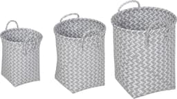 wasmand gevlochten - set van 3 - opbergmanden - 3 groottes - met hengels - wit-grijs — thumbnail 4