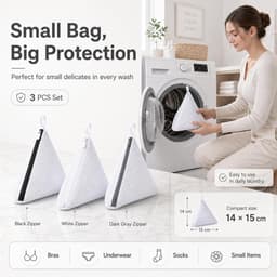 Waszakken, netwaszakken met ritssluiting, robuust polyester, fijnwasprogramma voor gevoelige fijne was, lingerie, sokken, wasmachine, driehoekige waszak, multifunctioneel — thumbnail 5