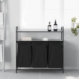 Wasmand – Wasbak – Wasrek – Wasopvang – Wascontainer – 3 Compartimenten – Stalen Frame Met Houten Planken — thumbnail 1