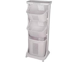 Wasmand,4 verdiepingen, vuile wasmand, opslag met 3 vakken, afneembaar, 44 x 33 x 110 cm