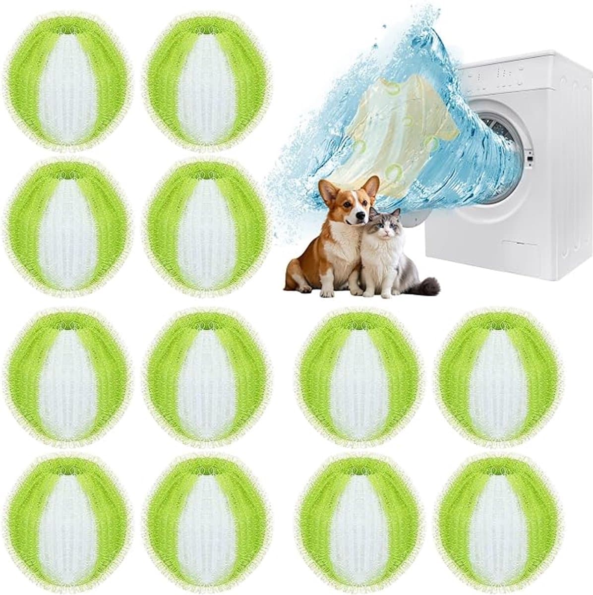 Haarverwijderaar Geschikt voor de wasmachine, 12 stuks, herbruikbare balletjes Geschikt voor het verwijderen van dierenharen (mosterdgroen/wit) — afbeelding 1