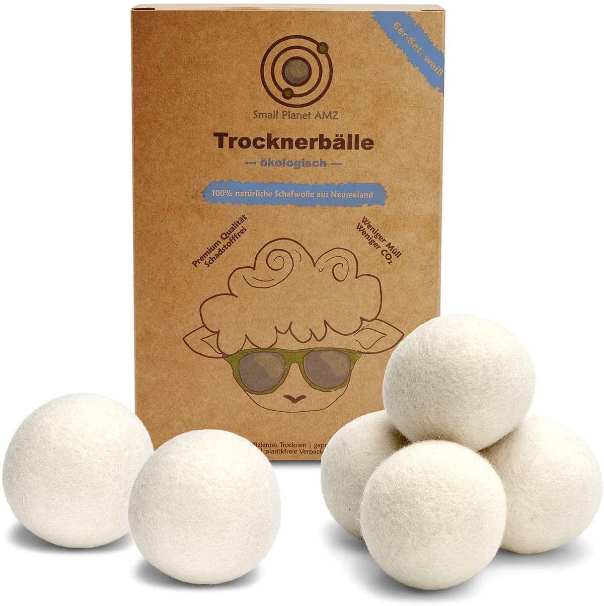Eco Droogtrommelballen Set van 6 wit - drogerballen | Droogballen voor de droger - 100% Nieuw-Zeelandse eersteklas schapenwol — afbeelding 1