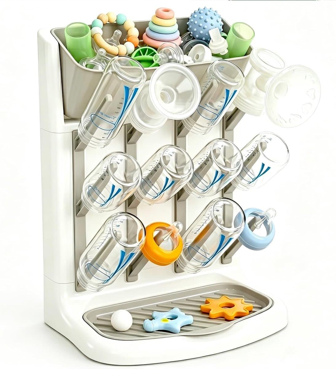Babyfles Droogrek - Verticale Flesdroger voor Babyflessen en Accessoires - Ruimtebesparende Stand in Grijs voor Efficiënt Drogen — afbeelding 1