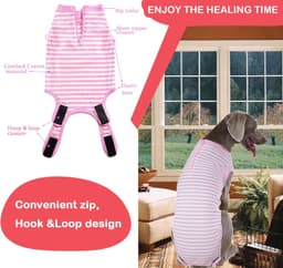 Wabdhally Herstelpak voor honden, chirurgisch pak voor middelgrote vrouwelijke honden, zacht gekamd katoen, gestreepte roze onesie met rits, M — thumbnail 5