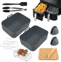 10xSet heteluchtfriteuse accessoires, airfryer accessoires, 150 praktische papieren inlegstukken, accessoires voor elektrische keukenapparatuur, 2 stuks siliconenvormen voor heteluchtfriteuse, grijs — thumbnail 1