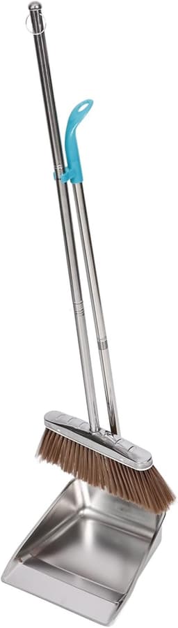 1set Stainless Steel Bezem Veegschep Met Uittrekbare Steel Voor Huishoudelijk Gebruik Voor Thuis Studentenhuis Ruimtes — thumbnail 1