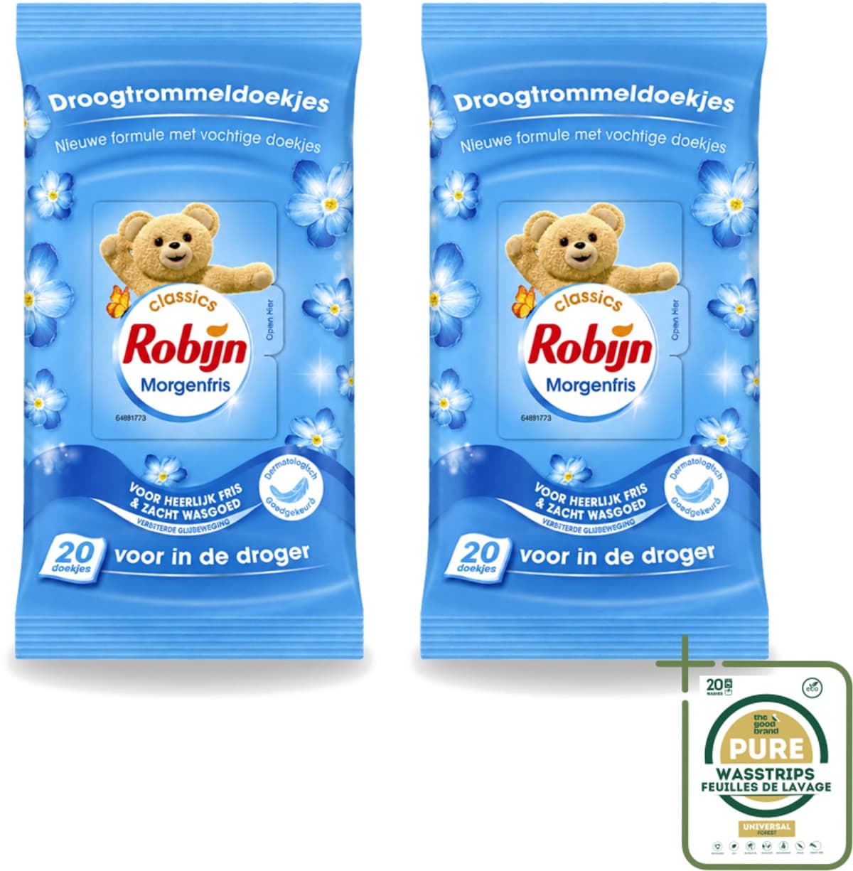 2 x Robijn – Droogtrommeldoekjes – Morgenfris - 20 Doekjes - Wasstrips - Droogtrommeldoekjes - Wasgoed Drogen - Frisheid Droger - Wasgoed Verzorgen - Kleding Beschermen — afbeelding 1