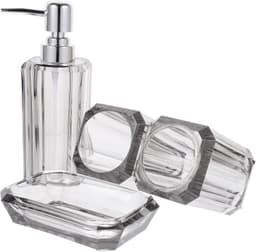 1set Badkamer Accessoires Transparante Tandborstelhouder Mondspoelbekertje Zeepdispenser Lotionfles Stijlvol Ruimtebesparend Voor Uw Badkamer — thumbnail 1
