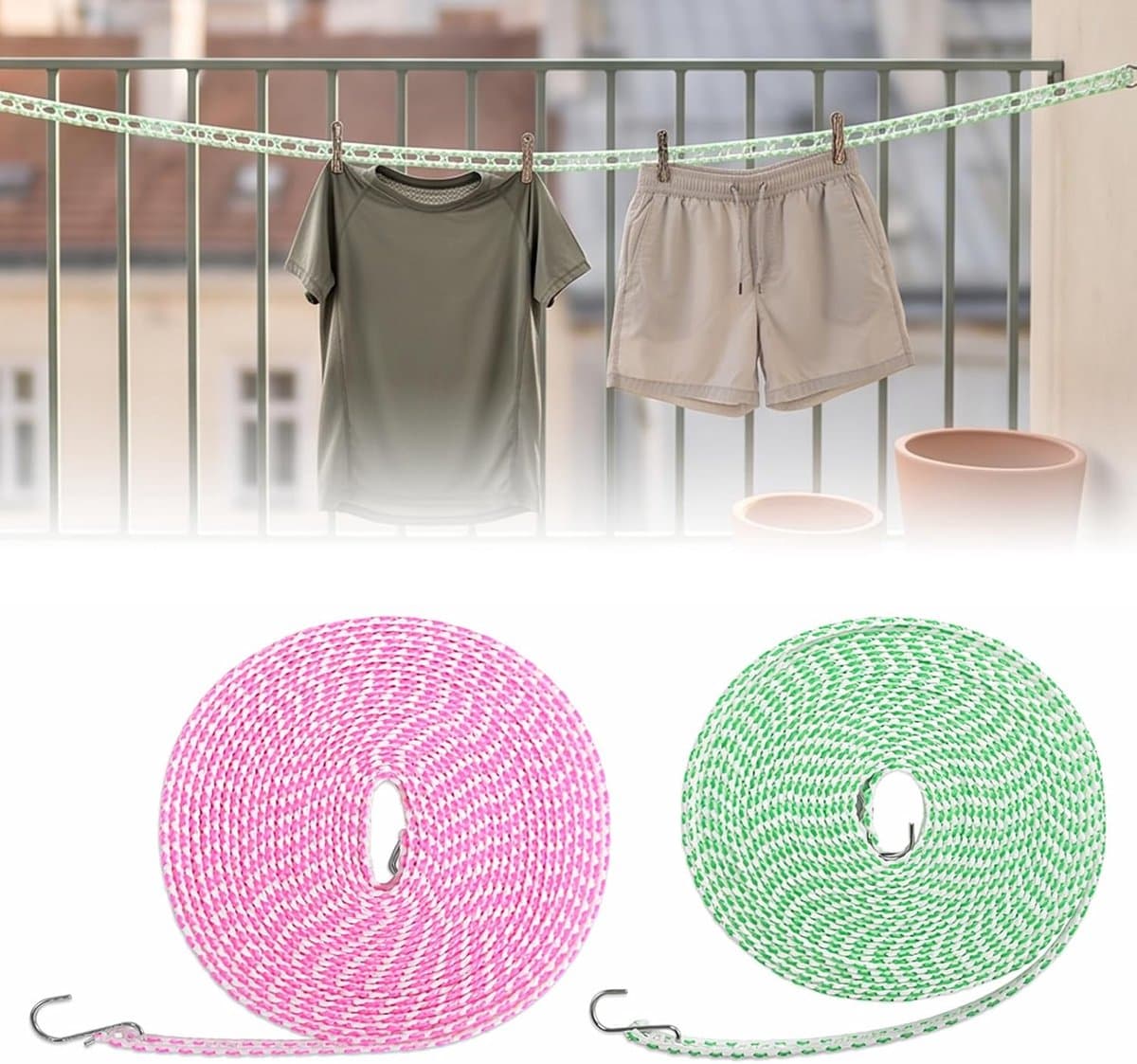 10 m waslijn voor buiten, voor het ophangen van kleding voor balkon, 2 — afbeelding 1