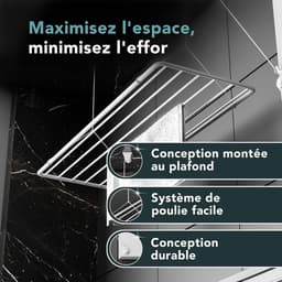 Droogrek radiator - Wit - 70 x 50 cm - Metaal met PVC-vrije coating - Plafondhanger voor kleding drogen — thumbnail 4