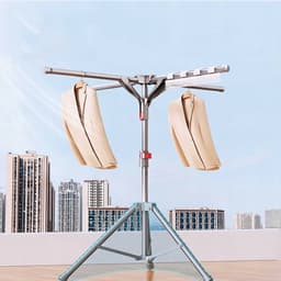 Opvouwbaar Kledingrek - Inklapbaar Droogrek - Staand Kleding Wasdroogrek - Driepoot Wasrek - Droogtoren met 4 Armen - Ruimtebesparend - Max. 80 kg - Verstelbaar Hoogte 130-180 cm - Voor Balkon & Terras & Veranda — thumbnail 4