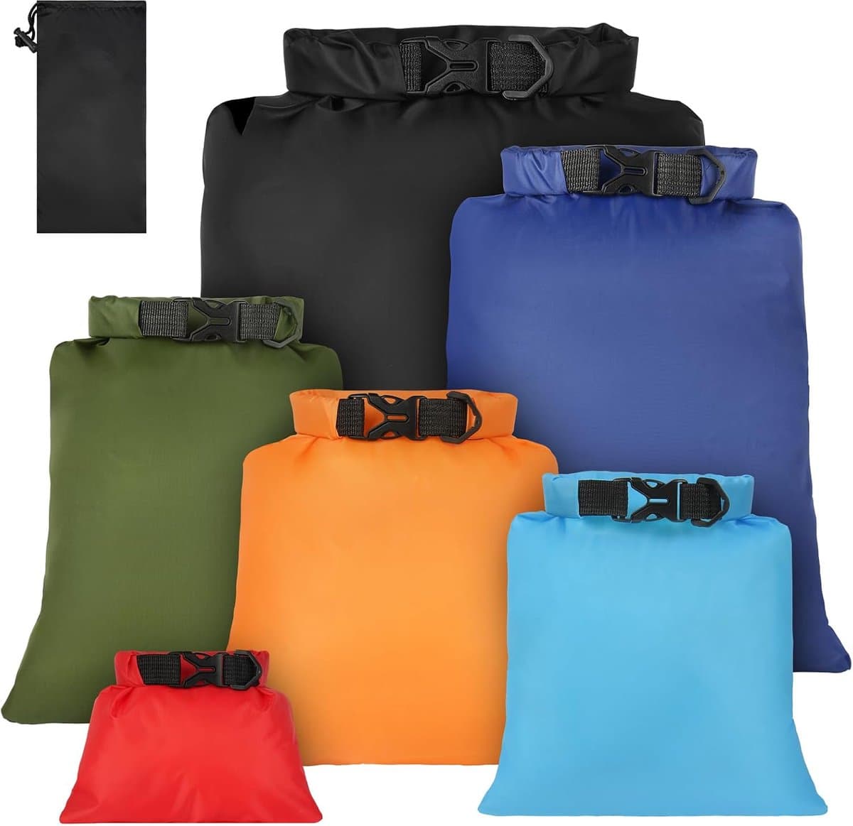 Droge Zakken 6 Stuks, Lichtgewicht Droogzakken, Compressiezak Kanozak Met 1,5l, 2,5l, 3l 3,5l, 5l, 8l Zakken Tas Voor Raften Kajakken Rafting Varen Wandelen Camping Reizen Backpacken — afbeelding 1