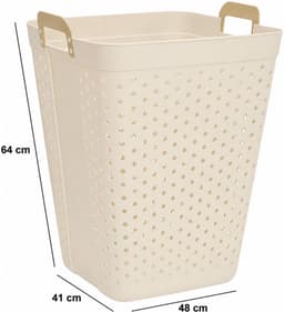 5Five zeer ruime wasmand Kolos - 2x - beige - 74 liter - 44 x 64 cm - kunststof - wasbox - mand voor wasgoed - badkamer - met handvatten — thumbnail 5