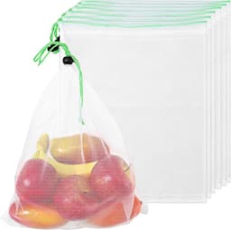 Fruitnet Met Trekkoord - Groentezakken Opbergzakken - Producten Vers Houden - Ademend Mesh Materiaal - 35x30CM - Wit — thumbnail 1