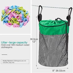 Wasknijper Tas - Wasgerei Opberger - Buiten Wassen - Mesh Structuur - 30x20 cm - Groen — thumbnail 5