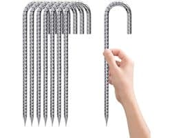 Grondankers 30 cm - Tentharingen J-vorm - Tent Vastzetten - Verzinkt Roestvrij - 8 stuks - Zilver