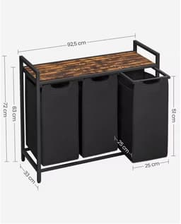 LeeuwenChoice® Wasmand 3 Vakken - Waskastje Met Opslag & Plank - Oxford Stof Waszak - Uitschuifbaar & Verwijderbaar - 33x92x72cm — thumbnail 3
