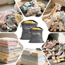 Vouwbare Waterdichte Waszakken voor Vuile Kleding, 2 Stuks, met Rits en Opbergruimte voor Sportkleding en Bikinis - Donkergrijs — thumbnail 2