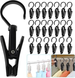 Set van 20 washaakjes met clips – Washaakjes met klem – Ophanghaken – Opbergclips voor de kast – Kunststof – Zwart — thumbnail 1