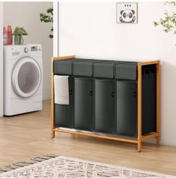TYR® Wasmand - 200L - Wasmand 4 Vakken - Wasmanden - Donkergrijs - 54cm x 36cm x 83cm — thumbnail 4