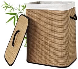 Evaux Boutique Bamboe wasmand - 72L - Met deksel tegen geurtjes - Opvouwbaar - Ruimtebesparend voor kleine ruimtes - Met wasbare binnenvoering — thumbnail 1