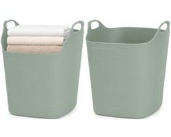Excellent Houseware Flexibele emmer - 2x - groen - 15 liter - kunststof - vierkant - 37 x 30 cm