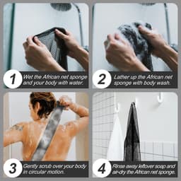 Netspons, Lange Badspons met Knopen, Afrikaans Wasnet, Exfoliërende Douche, Rugscrubber, Huidverzachter, Rekbaar tot 160 cm (Zwart) — thumbnail 3