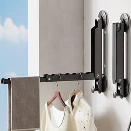 Intrekbaar Droogrek - Wandrek Wasrek - Kleding Drogen - Sterke Zuignap Bevestiging - 28 cm Lengte - Zwart — thumbnail 2