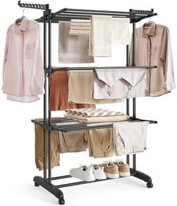 House Of Atelier - Kledingdroger - Kledingrek - 4-Laags Kledingrek Met Wielen - Opvouwbaar - Grote Capaciteit tot 35kg - 64x75x170cm — thumbnail 1