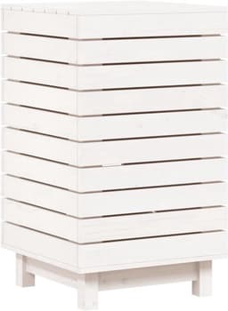 Wasmmand – Wasbak – Wascontainer – Mand Voor Wasgoed – Waskorf – Massief Dennenhout – Ruim Formaat 44x44x76 cm – Afdekbare Deksel & Wandmontage — thumbnail 1