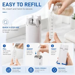 4-in-1 reisdispenser, reisdispenser om te vullen, lekvrij, geschikt voor toilettas en reisflessen, biedt ruimte voor shampoo, lotion, spoeling, douchegel enz. (wit) — thumbnail 4