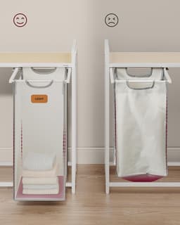 Wasmand, 2 vakken, wasmand 100 l, bak, wieltjes, trolley met planken, tas, afneembare zakken, 6 etiketten, natuurlijk beige, duifgrijs en crèmewit BLH311G01 — thumbnail 5