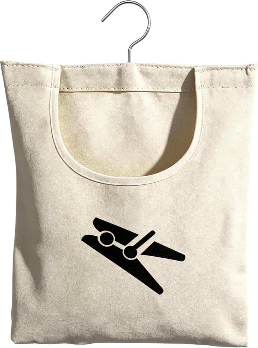 KZQ Opbergzak voor wasknijpers — Katoenen canvas zak voor wasknijpers met haak (om op te hangen) - Wit - 32 x 28 cm — afbeelding 1