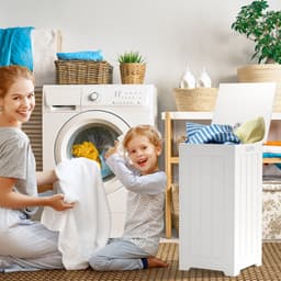 SureDeal® - Wasmand - Wasserij Kast Vrijstaande - Bovendeksel Eigentijdse Stijl - 30x30x61 cm - Wit — thumbnail 5