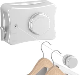 waslijn, 5,1 m intrekbare waslijn, uittrekbare waslijn, wandmontage waslijn, wasrek met roestvrijstalen kabel, opslaggewicht 20 kg, voorkomt doorhangen (wit) — thumbnail 1